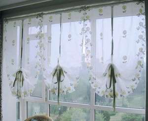   Embroidery Yellow dasiy flowers Sheer Voile Pull up Cafe curtain