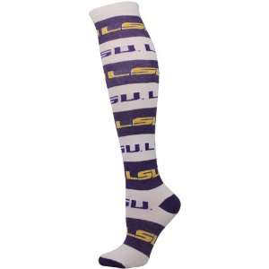   Ladies Purple White Logo Striped Rugby Knee Socks