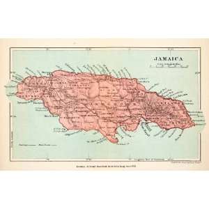  1907 Wood Engraved Map Jamaica Caribbean Sea Hanover Port 