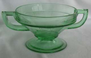 Heisey Pleat and Panel Moongleam Handled Bowl Lt. Green  