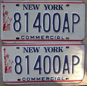   NEW YORK LIBERTY COMMERCIAL/TRUCK LICENSE PLATE # 81400AP PAIR  