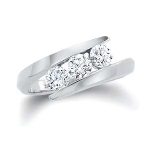  Sterling Silver 3 Stone Channel Set Round Cubic Zirconia Ring 