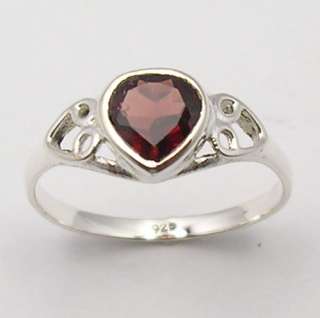 925 Sterling Silver GARNET Heart Gemstone Ring Any Size  