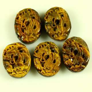 L15932 Five Carved Tiger eye dragon pendant bead  