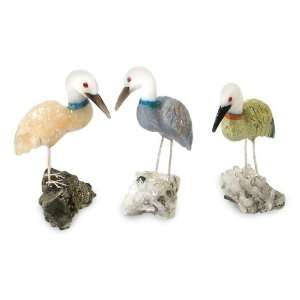  Gemstone statuettes, Graceful Cranes (set of 3)