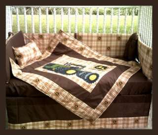 Custom made JOHN DEERE Brown Plaid Crib Bedding Set  
