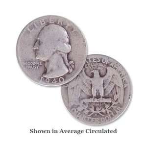  Circulated 1940 D Washington Silver Quarter    Fine/Very 