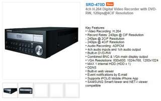 New SAMSUNG CCTV DVR SRD 470D Suveillance DVD RW + 500G  