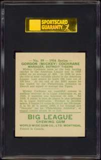 1934 World Wide Gum #59 Mickey Cochrane SGC 96 POP 1  