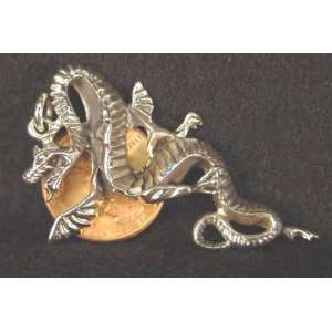   Sterling Silver Celtic Dragon Pendant Wicca Necklace 