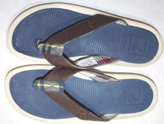 Womens Sperry TopSider Thong Sandals Flip Flops Size 9 M Blue Plaid 