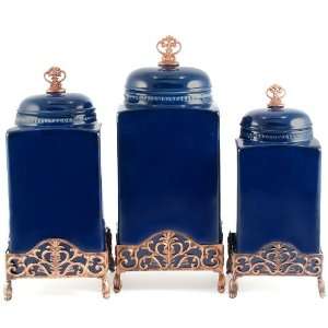  Blue Ceramic Antiquity Inspired Canister, Set of 3