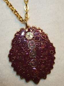 Sparkly Violet Glitter Sequin Oval Pendant Necklace  