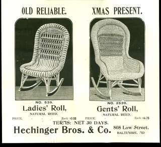 1899 HECHINGER BROS BROCHURE  REED RATTAN ROCKING CHAIR  