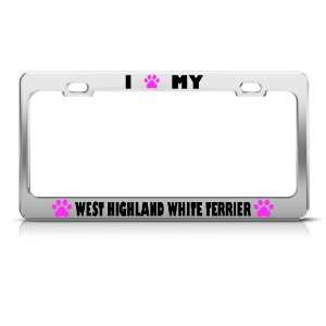 West Highland White Terrier Paw Love Dog license plate frame Stainless