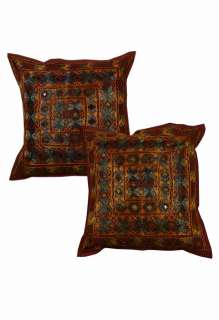 Vintage Indian Cushion Cover Ethnic Pillow Maroon Traditional 
