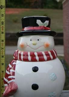 SNOWMAN COOKIE JAR POTTERY CERAMIC CHRISTMAS HOLIDAY  