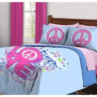 Girls Kids Peace Love Twin Comforter Bed In A Bag Set