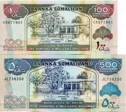 Somaliland 100 500 Shillings 2002 2008 New UNC Set 2pcs  