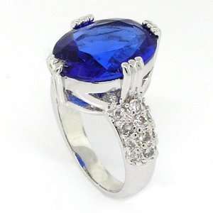  The Heart of Ocean Large Cocktail Ring w/Blue & White CZs 