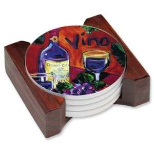  Vino Wine Glass Grapes Ceramic 5p Drink Coaster Art Set 