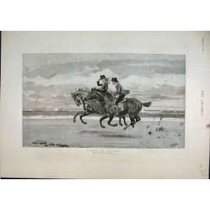  1892 Horses Galloping Sandy Beach Drawing Frank Dadd