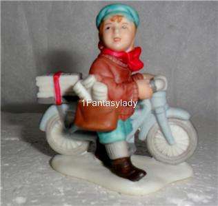   Village LENNY MULLEN   Figurine on Bike New Paper Delivery NEW  