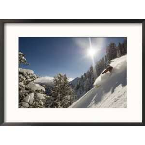 Man Skiing in Deep Powder at Solitude Mountain Resort, Utah, USA 