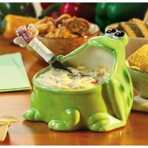    Ceramic Whimsical Open Mouth Frog Dip Server 