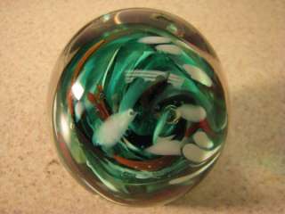 Kerry Glass Green Multi Color Swirl Paperweight Hand Made in Ireland 