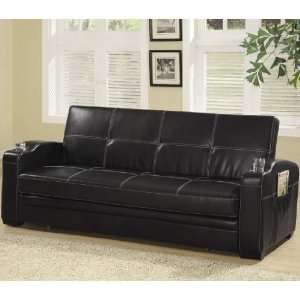  Faux Leather Sofa Bed with Storage and Cup Holders