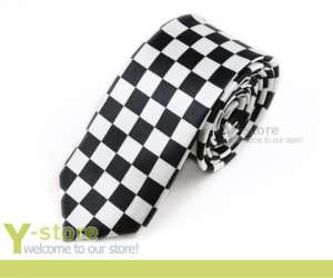 Necktie Punk Slim Skinny 2 Tie Black White Checker y3h  