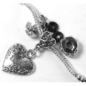  2 Clip Lock Stopper Beads Antiqued Silver Euro Love Heart 