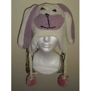  Knitted Buny Rabbit Hat with Ear Flaps and Poms Toys 
