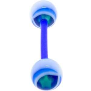  Bioplast Blue Cateye Star Barbell Tongue Ring Jewelry
