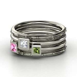   Princess Diamond 14K White Gold Ring with Green Tourmaline & Pink Sap