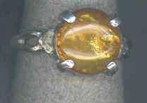 STERLING SILVER ROUND BALTIC AMBER CABOCHON RING  