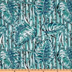  44 Wide Hawaiian Collection Monstera Bamboo Teal Fabric 