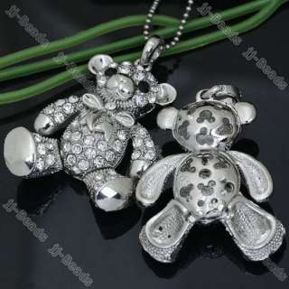 Silver Plated Clear Crystal Cartoon Bear Bead Pendant  