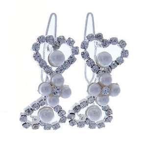   Multi Faux Pearl and Crystal Metal Snap Bow Shaped Hair Clips Jewelry