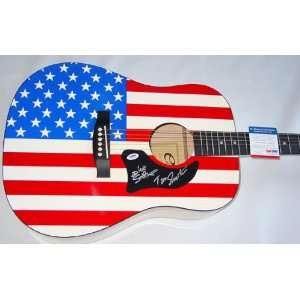 Smothers Brothers Autographed Signed Flag Guitar & Proof PSA