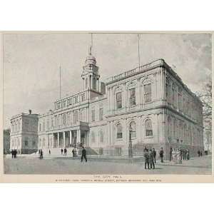  1893 Print New York City Hall Park Murray Street NYC 
