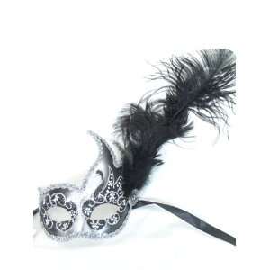  Black Silver Swan Ciuffo Onda Feather Venetian Masquerade 