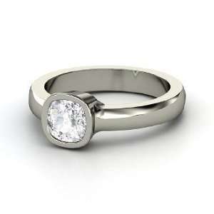   Small Vahagan Ring, Cushion White Sapphire 14K White Gold Ring