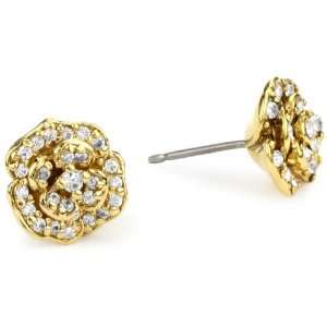    Betsey Johnson Small Gold Pave Flower Stud Earrings Jewelry