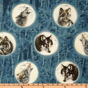  44 Wide Full Moon Wolf Moon Blue Fabric By The Yard 