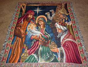 Christmas Nativity ~ Blessed Be The Name Tapestry Afghan Throw 