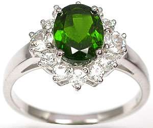   LUXURIOUS NATURAL RUSSIAN CHROME DIOPSIDE & WHITE SAPPHIRE RING  