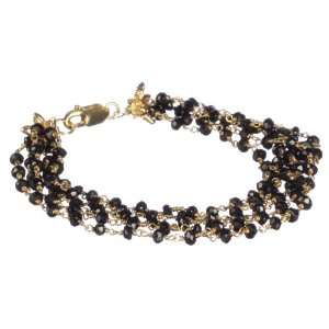  Gold Plated Silver 5 Row Black Spinel Linked Bracelet with 
