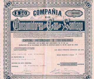 Chile 1956 Stocks Cia. Consumidores de Gas de Santiago  